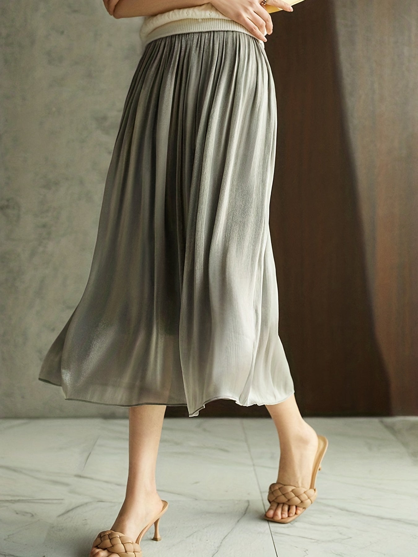 High Waist Pleated Skirt Solid Color Summer Women's Clothing