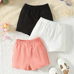 3pcs Girls' Striped Casual Shorts Set Kid Girls Summer Lounge Shorts