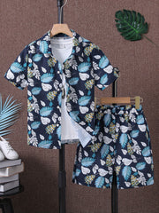 3pcs Baby Boys Tropical Graphic Shirt & Shorts Set for Summer