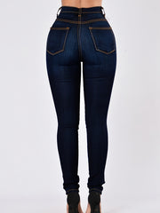 High Rise Skinny Jeans Slash Pocket Denim Pants