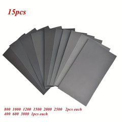 15pcs Sandpaper Set 800-3000 Grit 2pcs Each 400-3000 1pc Each