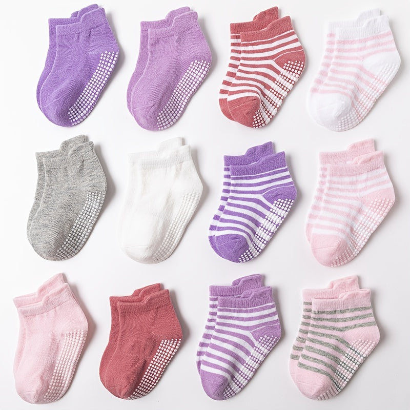 6pairs Non slip Adhesive Children's Socks For Spring Summer Fall