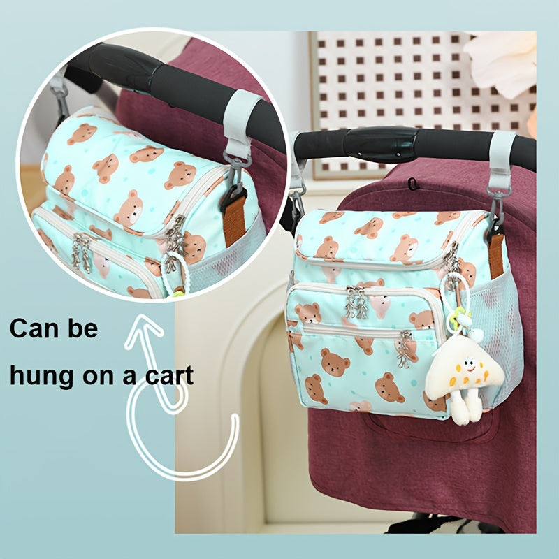 Beige Bear Print Diaper Bag - Spacious Crossbody Parent Bag