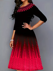 Geometric Print Half Sleeve Round Neck Dress
