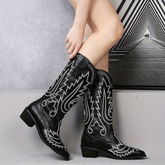 Embroidered Equestrian Sport Boots Faux Leather High Boots