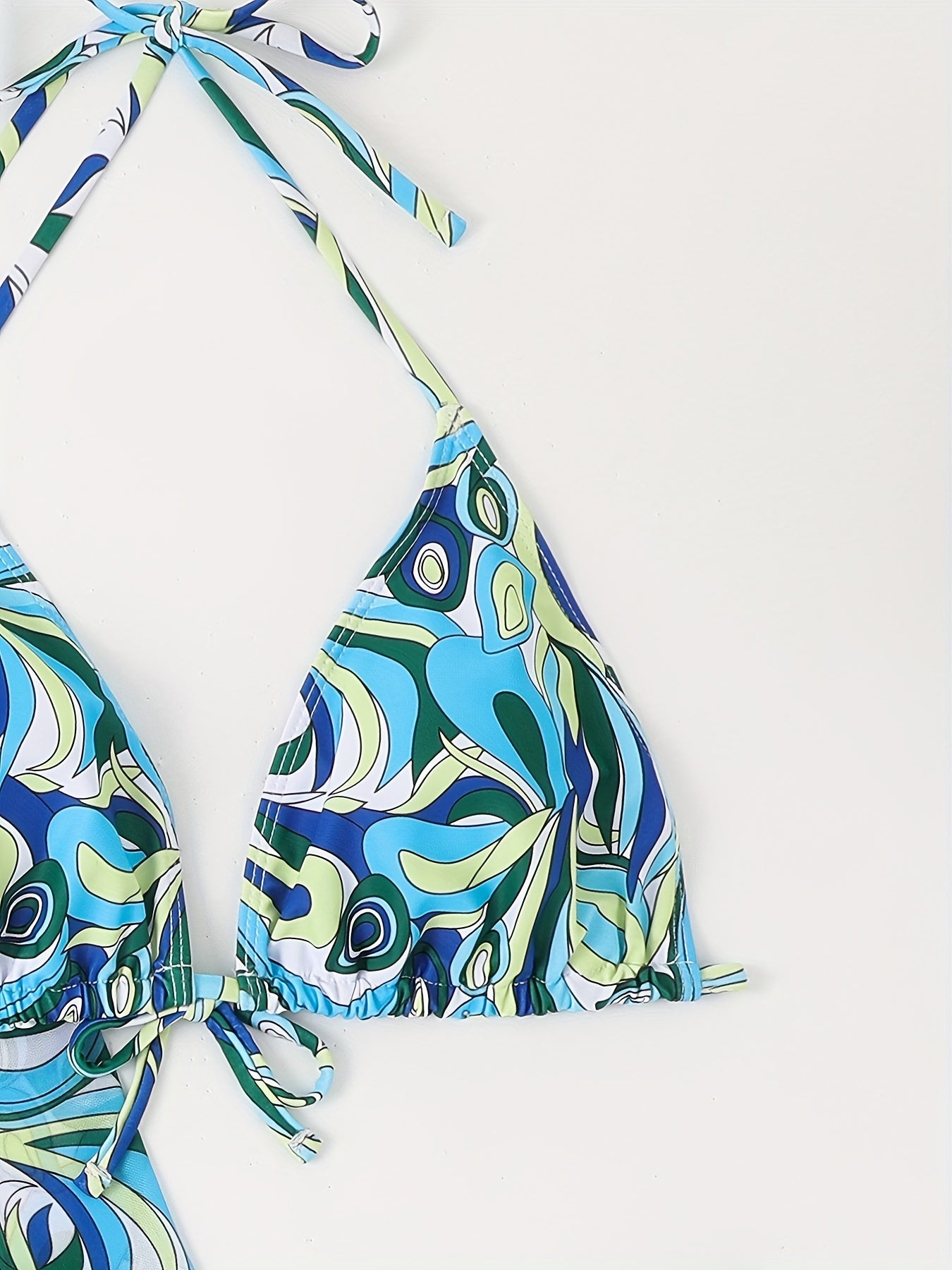 Boho Plus Bikini Set Women's Allover Print Cover Up & Halter Bra & Panty Swimsui
