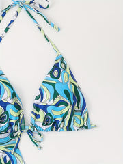 Boho Plus Bikini Set Women's Allover Print Cover Up & Halter Bra & Panty Swimsui