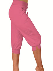 Solid Drawstring Split Cropped Pants Casual Pants For Spring & Summer
