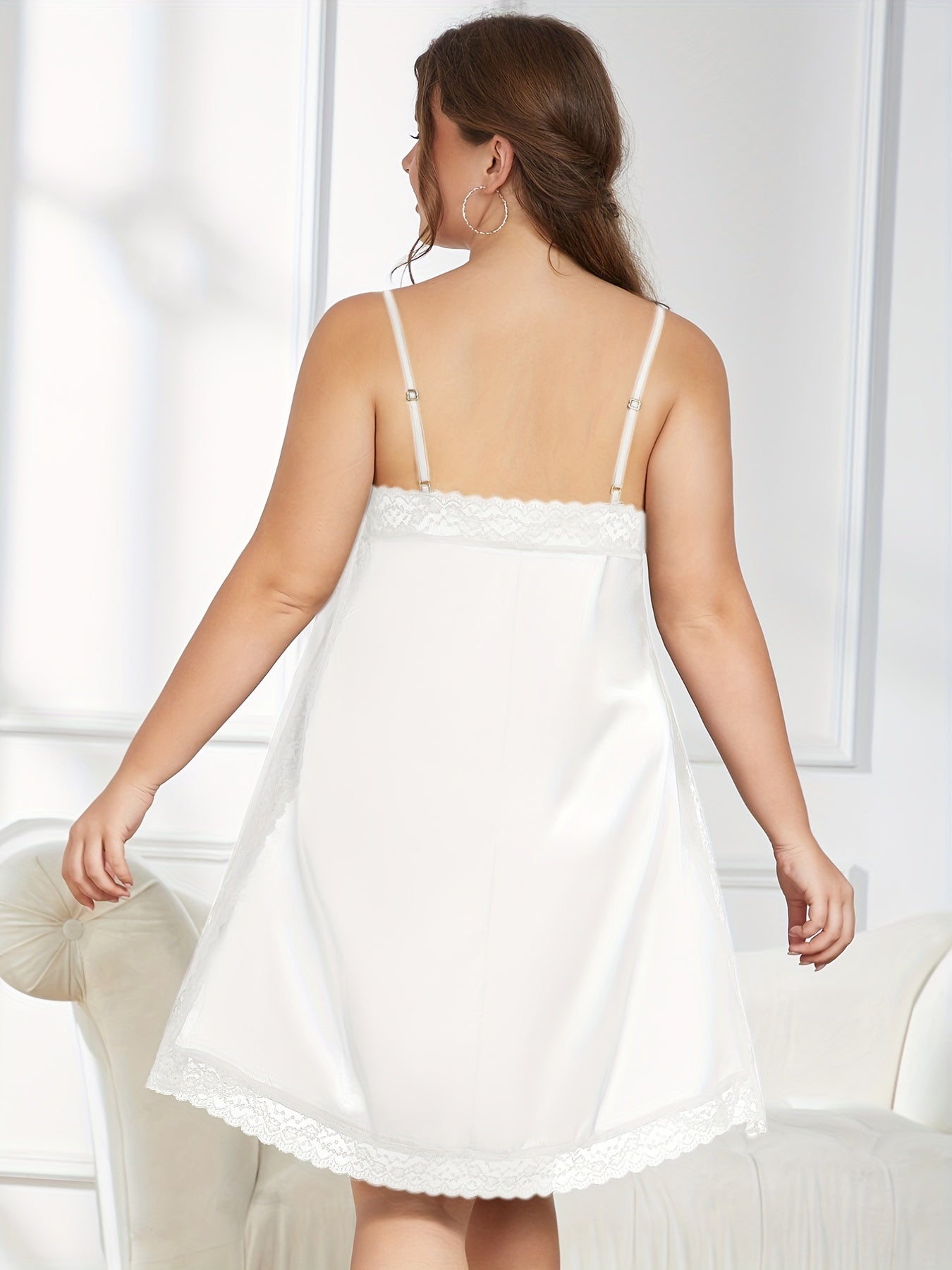 Sexy Nightdress Women's Plus Floral Jacquard Lace Trim