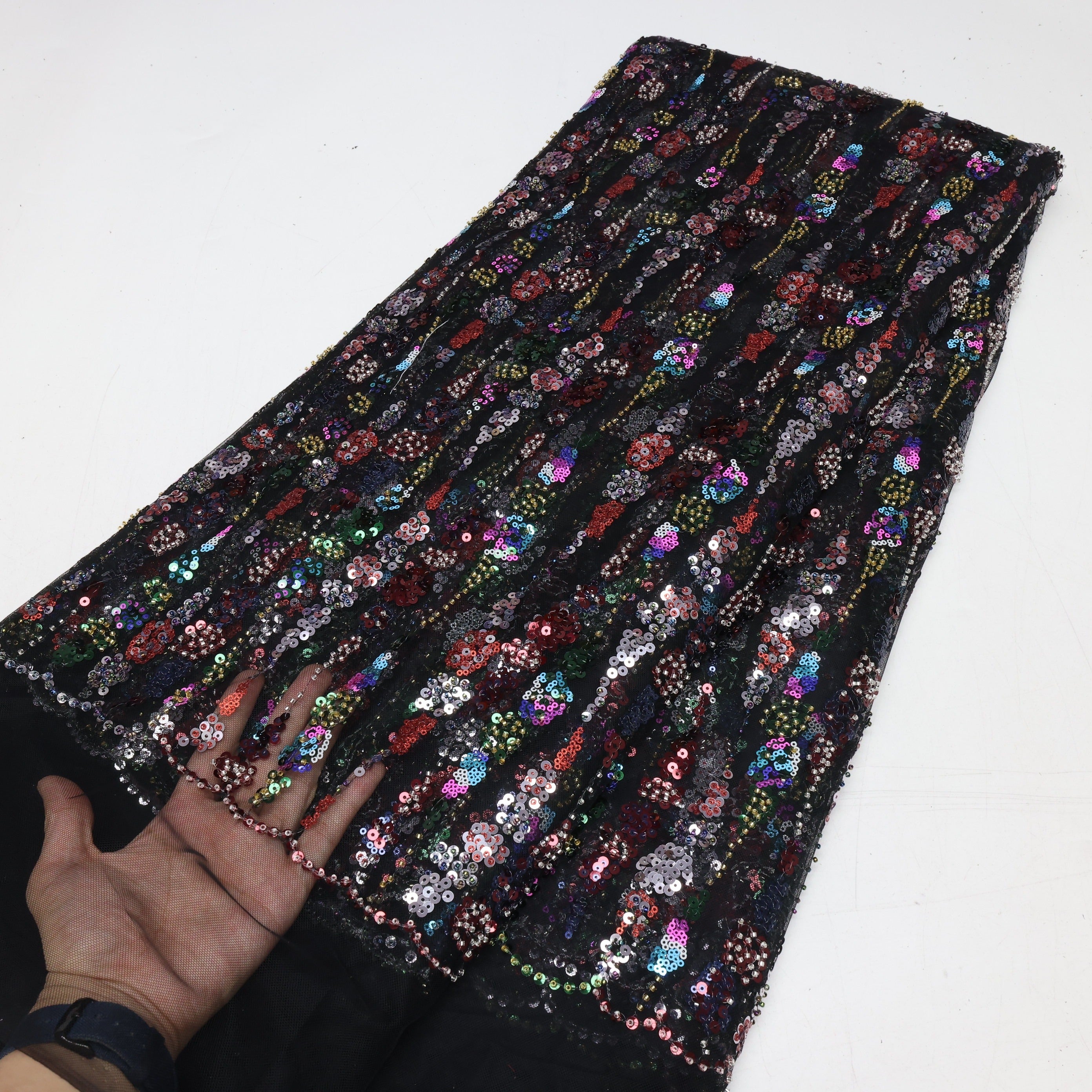 European Sequins Beaded Dress Lace Pearls Embroidery Tulle Lace