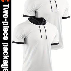 Men Hooded T shirt Active Stretch Moisture Wicking Hooded Top