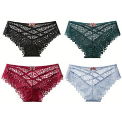 4pcs Strappy Hipster Panties Sheer Skin-friendly Underwear Lingerie