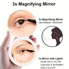 LED Pocket Makeup Mirror 1X 3X Magnified Compact Mirror With Light