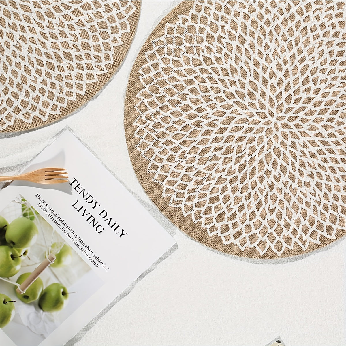 6pcs Jute Printed Placemat Heat Insulation Mat for Dining Decor