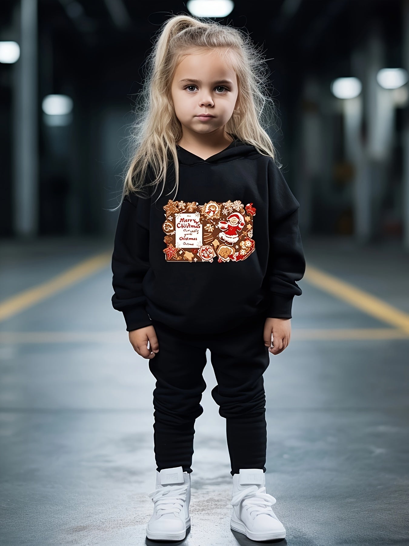 Girls 2pc Cartoon Hooded Sweatshirt and Sweatpants Set