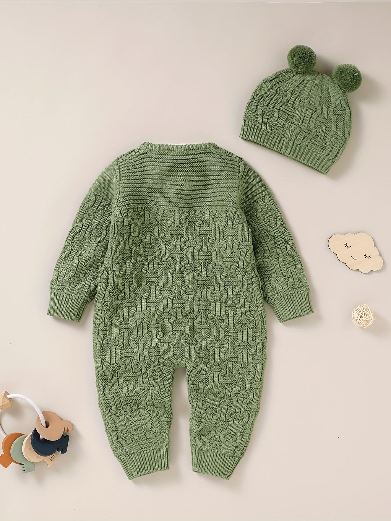 Newborn Knitted Sweater Jumpsuit Hat Set