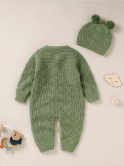 Newborn Knitted Sweater Jumpsuit Hat Set