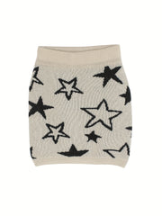 Star Pattern Knit Short Skirt Elastic Waist Spring/Fall Women's Clothing