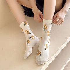 Paris Cotton Retro Floral Pattern Socks Mixed Mid Tube Socks Pack