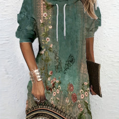Floral Print Oversized Hoodie Drawstring Sweatshirt