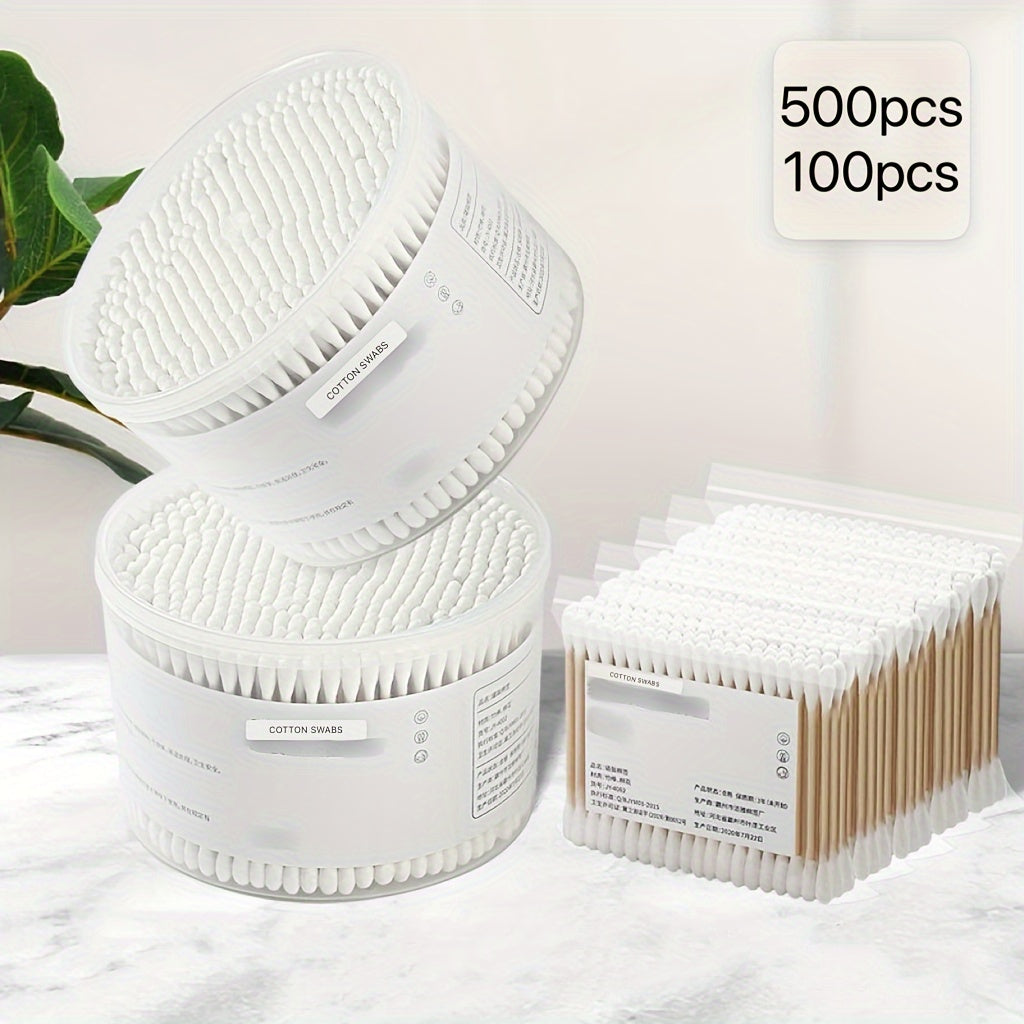 500pcs/100pcs Pointed Round Cotton Swabs Disposable Ear Pick Cleaning Sticks