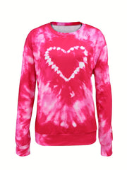 Tie Dye Heart Print Crew Neck Sweatshirt
