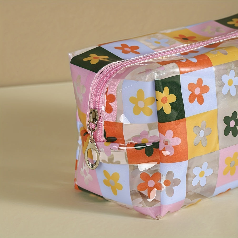 Floral Pattern Makeup Bag PVC Waterproof Zipper Cosmetic Bag