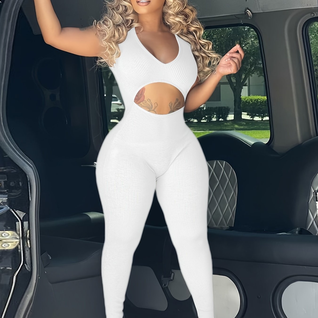 Sleeveless Cutout Jumpsuit Solid Bodycon Sexy Outfit