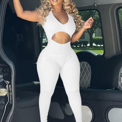 Sleeveless Cutout Jumpsuit Solid Bodycon Sexy Outfit