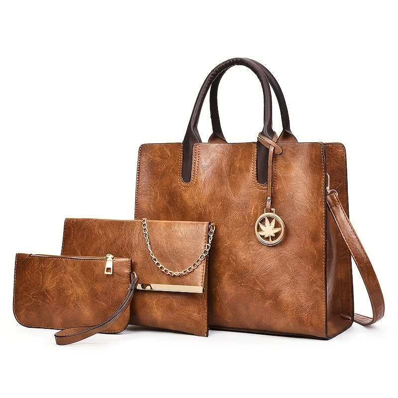 Classic Tote Bag Set for Work & Travel - Solid All Match Satchel