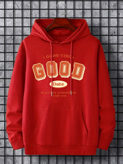Men's Good Date Print Hoodie Casual Breathable Drawstring Hooded Sweatshirt