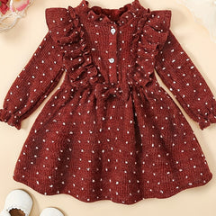 Baby Girls Boho Style Long Sleeve Ruffle Jacquard Dress