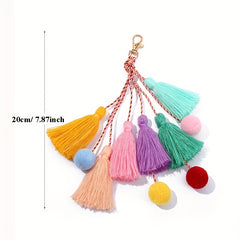 Boho Pom Pom Bag Charm Tassel Keychains Car Key Chain Key Ring Pendant