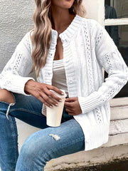 Solid Cable Long Sleeve Button Up Cardigan With Belt