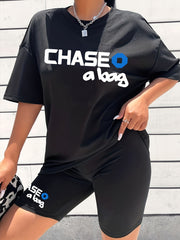 2pcs Summer Sports Suits Letter Graphic Short Sleeve T shirts & Shorts