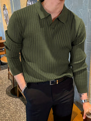 Men's Knit Polo Shirt V Neck Pullover Sweater