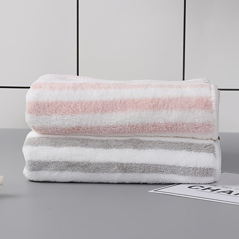 Coral Fleece Striped Towel Absorbent Hair Towel