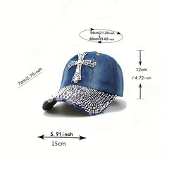 Rhinestone Cross Baseball Cap Y2K Distressed Dad Hats Sun Hats For Women