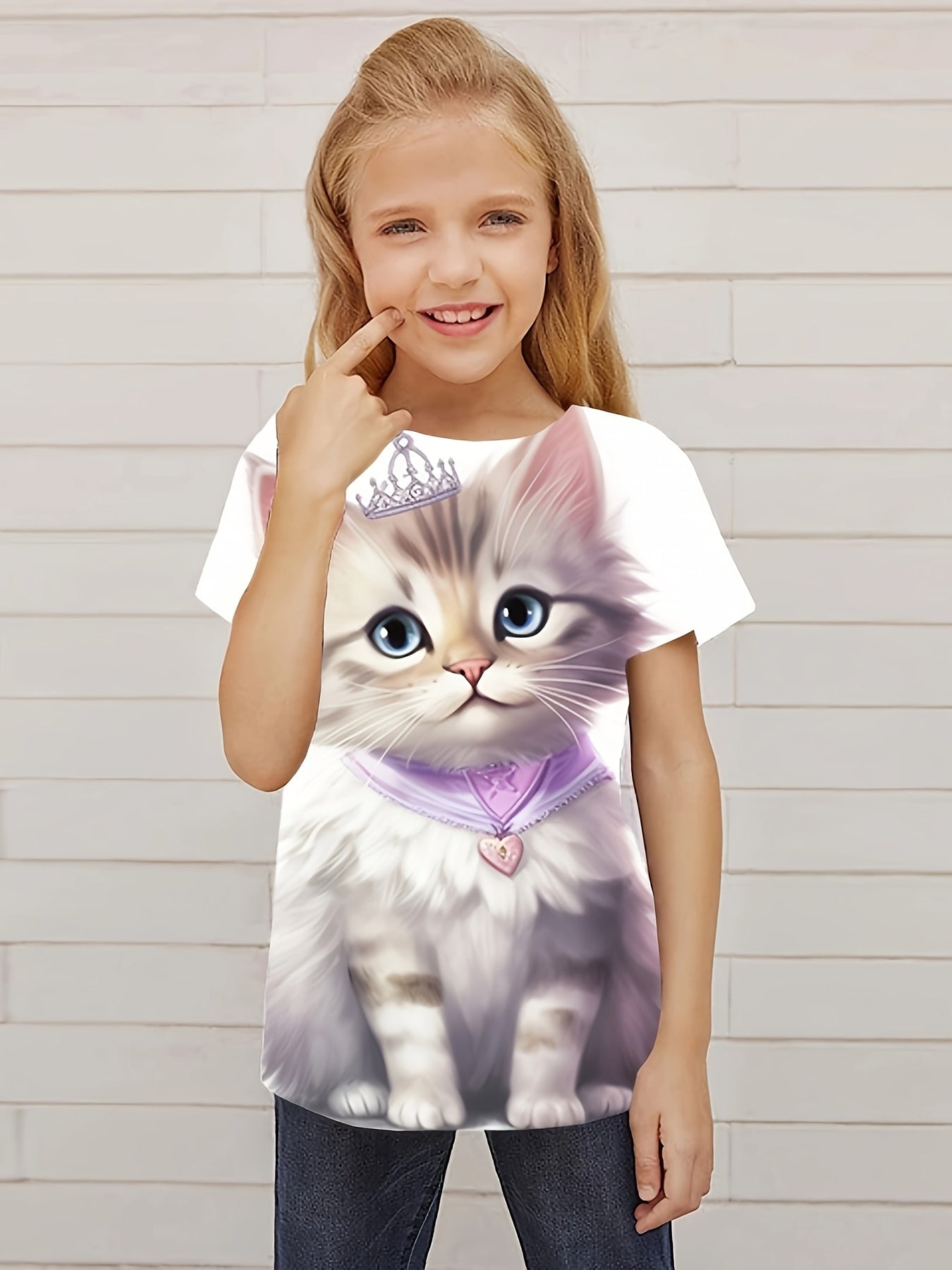 Cat Princess Graphic T shirt Girls Casual Short Sleeve Tees Summer Clothes Gift