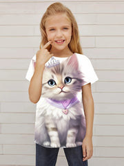 Cat Princess Graphic T shirt Girls Casual Short Sleeve Tees Summer Clothes Gift