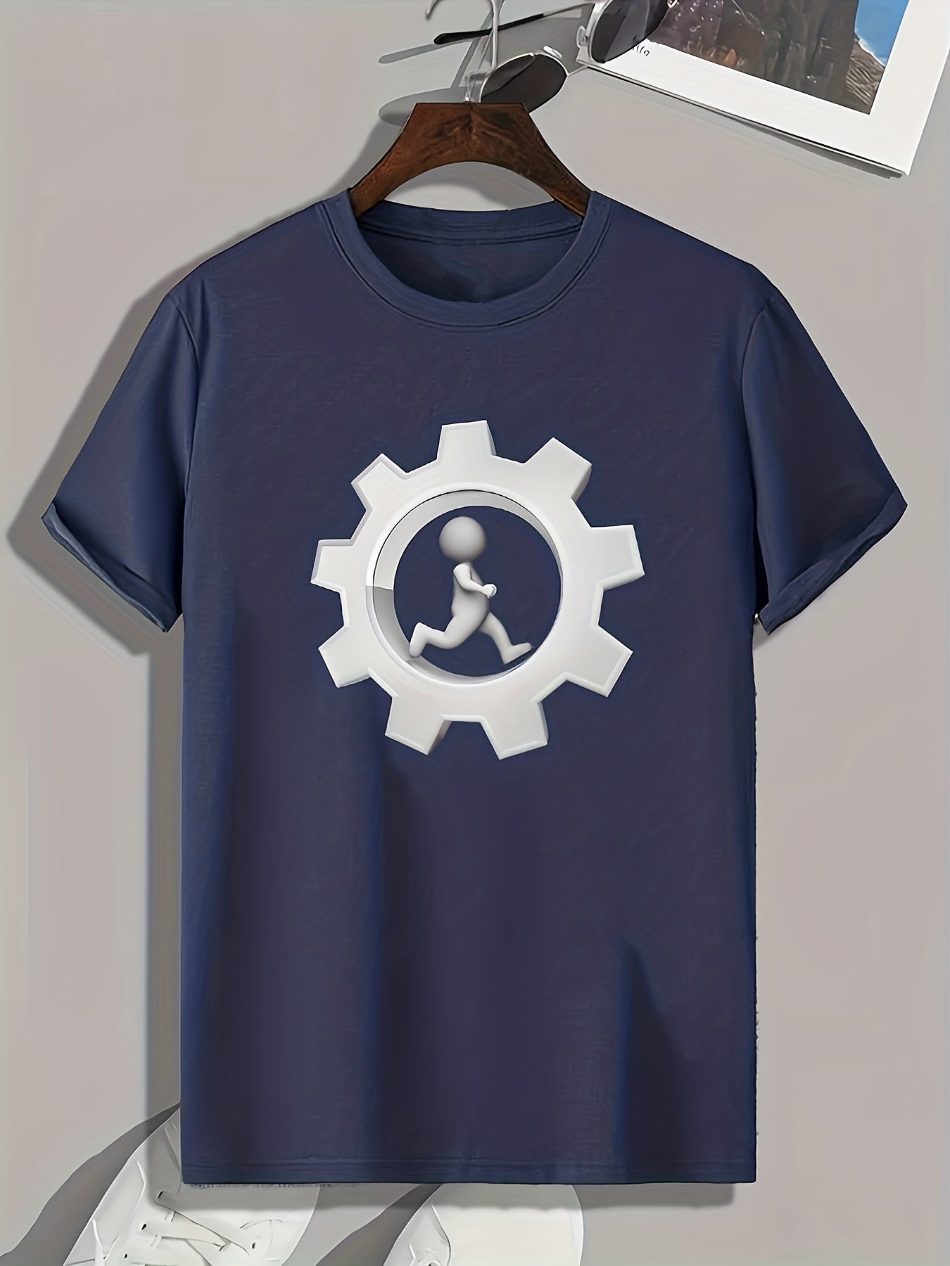 Gear Pattern Print Men's Comfy Sports T-shirt Graphic Tee
