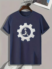 Gear Pattern Print Men's Comfy Sports T-shirt Graphic Tee