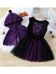 2pcs Toddler Girls Sequins Tulle Princess Tutu Dress & Hooded Cloak Set