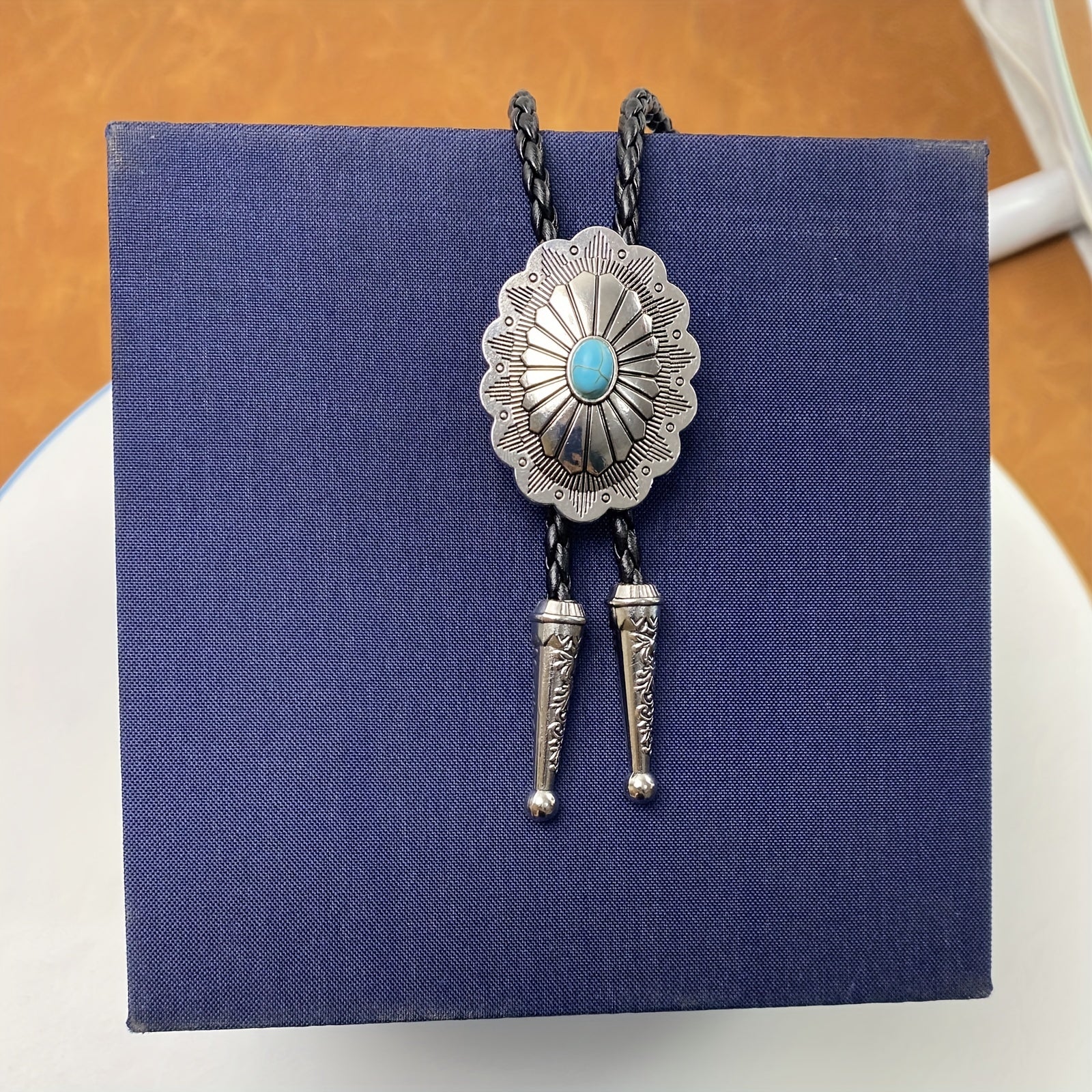 Vintage Turquoise Stone Bolo Tie Retro Mens Necktie