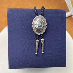 Vintage Turquoise Stone Bolo Tie Retro Mens Necktie