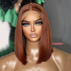 Red Brown 13x4 Lace Frontal Bob Wig 180 Density Straight Short Bob Wig