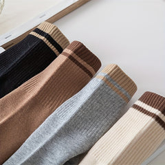 5 Pairs Striped Crew Socks Breathable Sports Stockings