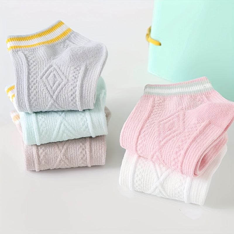 5 Pairs Colorblock Short Socks Soft & Light Ankle Argyle Stockings