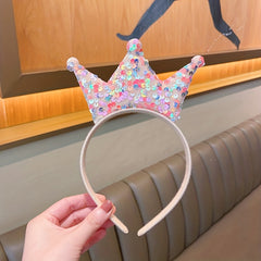 Princess Crown Headband For Girls Sweet Double sided Sequin Crown Hair Band