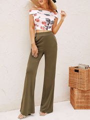 Floral Off Shoulder Top & Solid Pants Set